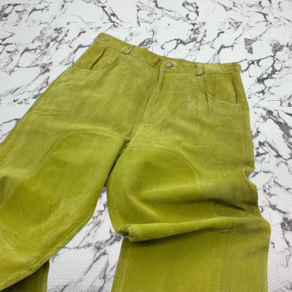 Men’s Davoucci Avocado 100% Genuine Leather Suede Pants - Picture 2 of 3